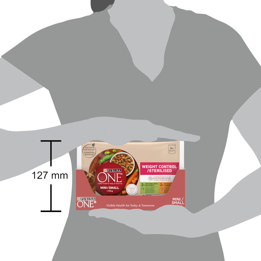4 sobres x 85 g One Adult Mini Small Weight Control  Pollo y Pavo en Salsa sobre para perros, , large indicador imagen numero 3